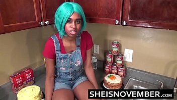 Msnovember Hot Reality Cosplay Porn, Black Nerd Step Sis Big Breasts Out During Intense Blowjob In Kitchen On Sheisnovember